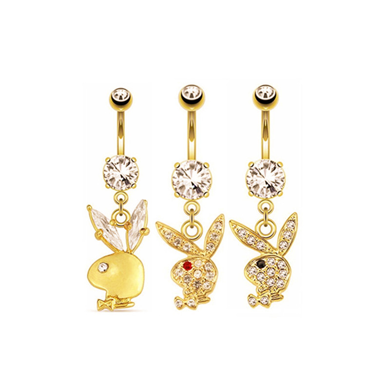 Hot selling cute rabbit belly button ring 316L medical surgical stainless steel piercing animal navel piercing jewelry