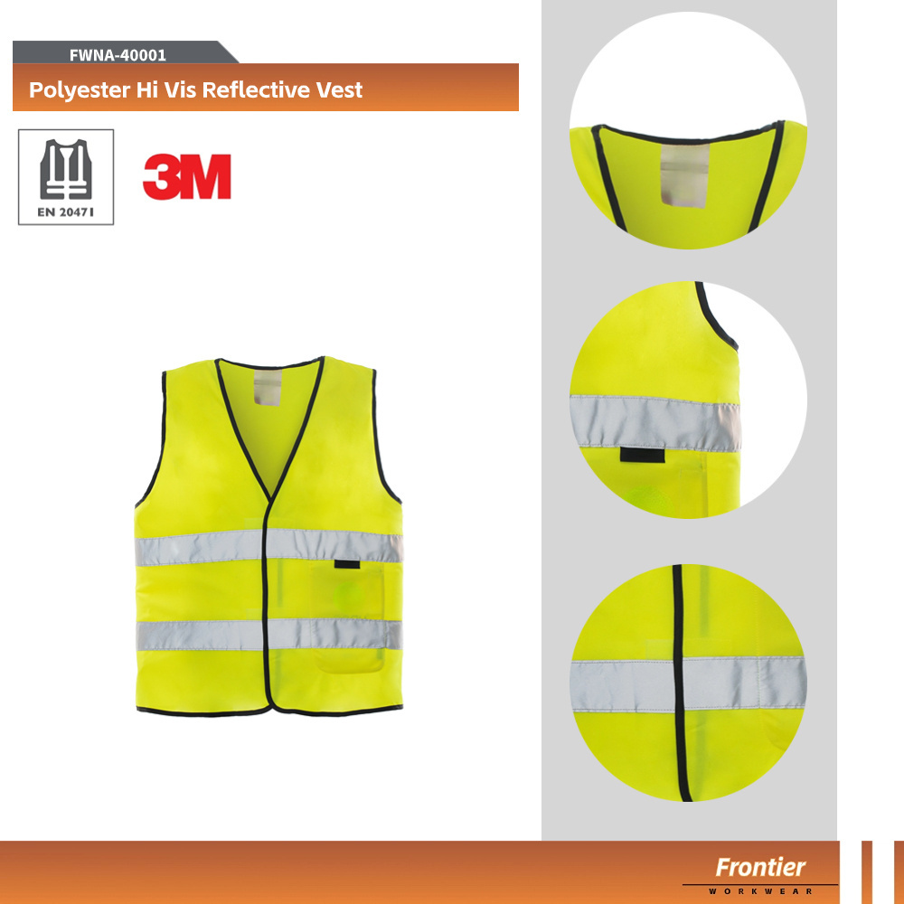 Fluorescent 100% polyester Sleeveless Safety Vest EN20471 3M reflective Work Vest