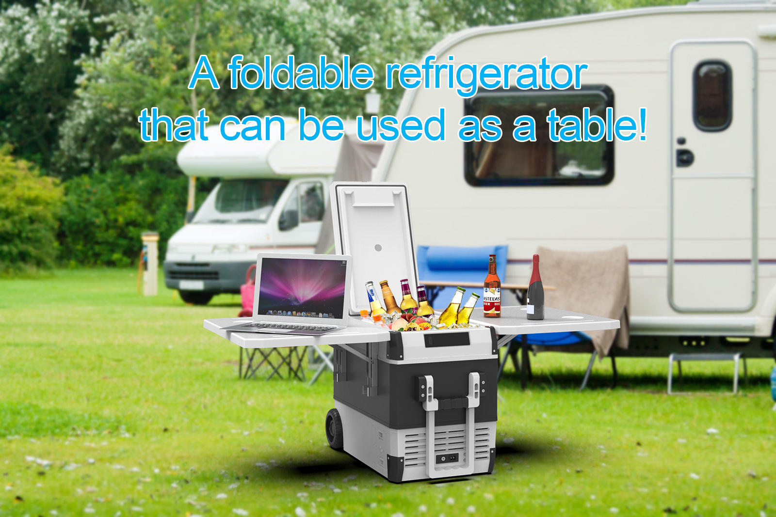 FROZEN 45 litres camping fridge car fridge portable refrigerator with side tables and wheels high-end compressor