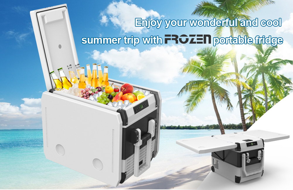 FROZEN 45 litres camping fridge car fridge portable refrigerator with side tables and wheels high-end compressor