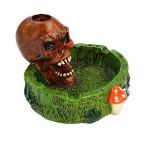 Indoor outdoor cool funny custom skull head smoking ashtrays for cigarettes fancy ash tray for home office decoration