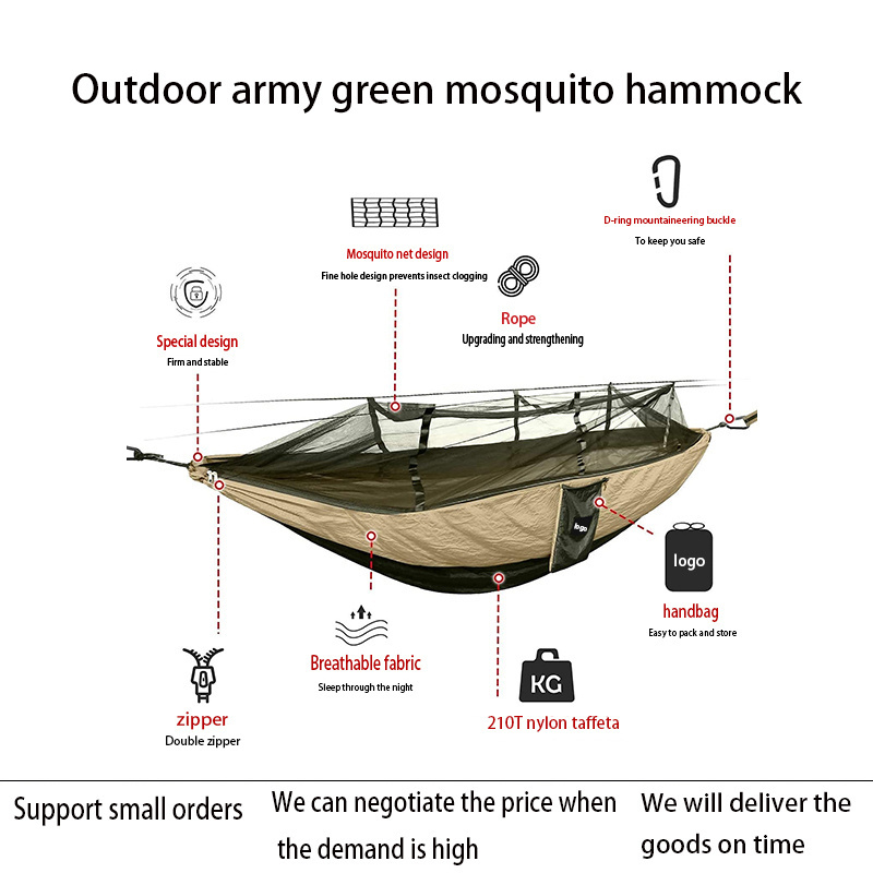 Anti-mosquito Anti-ant Portable Hammock 2024 Hot Outdoor Mountain Camping Beach Travel Explosion Adult Army Green Hiking OEM ODM