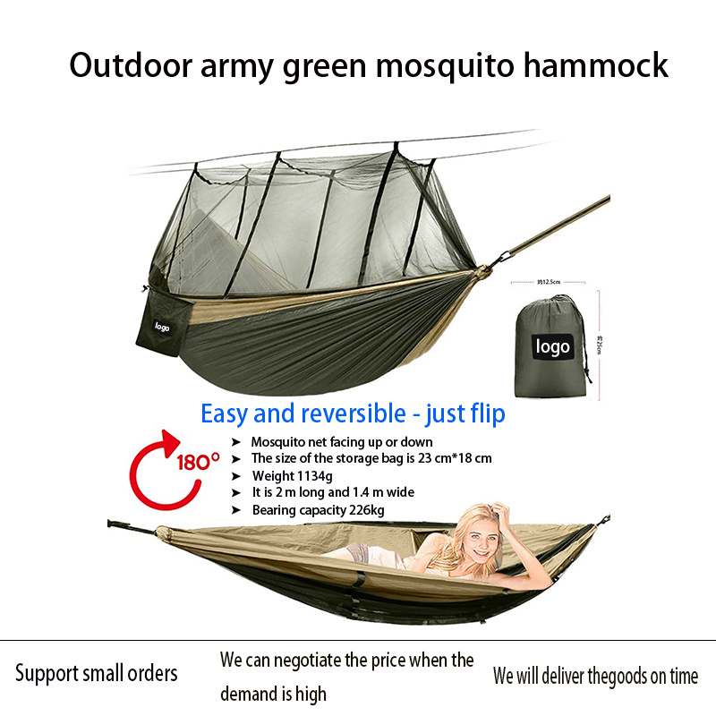 Anti-mosquito Anti-ant Portable Hammock 2024 Hot Outdoor Mountain Camping Beach Travel Explosion Adult Army Green Hiking OEM ODM