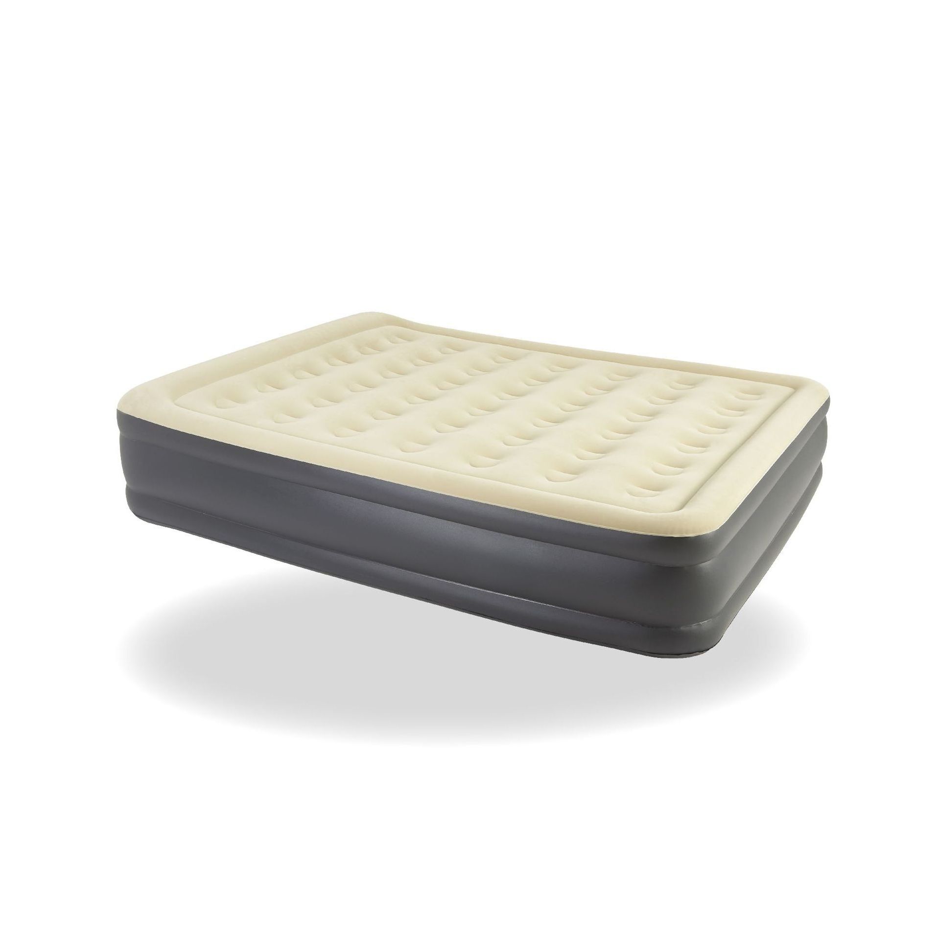 flocked surface queen size raised air mattress bed with built-in electrical pump & pillow inflatable double high airbed