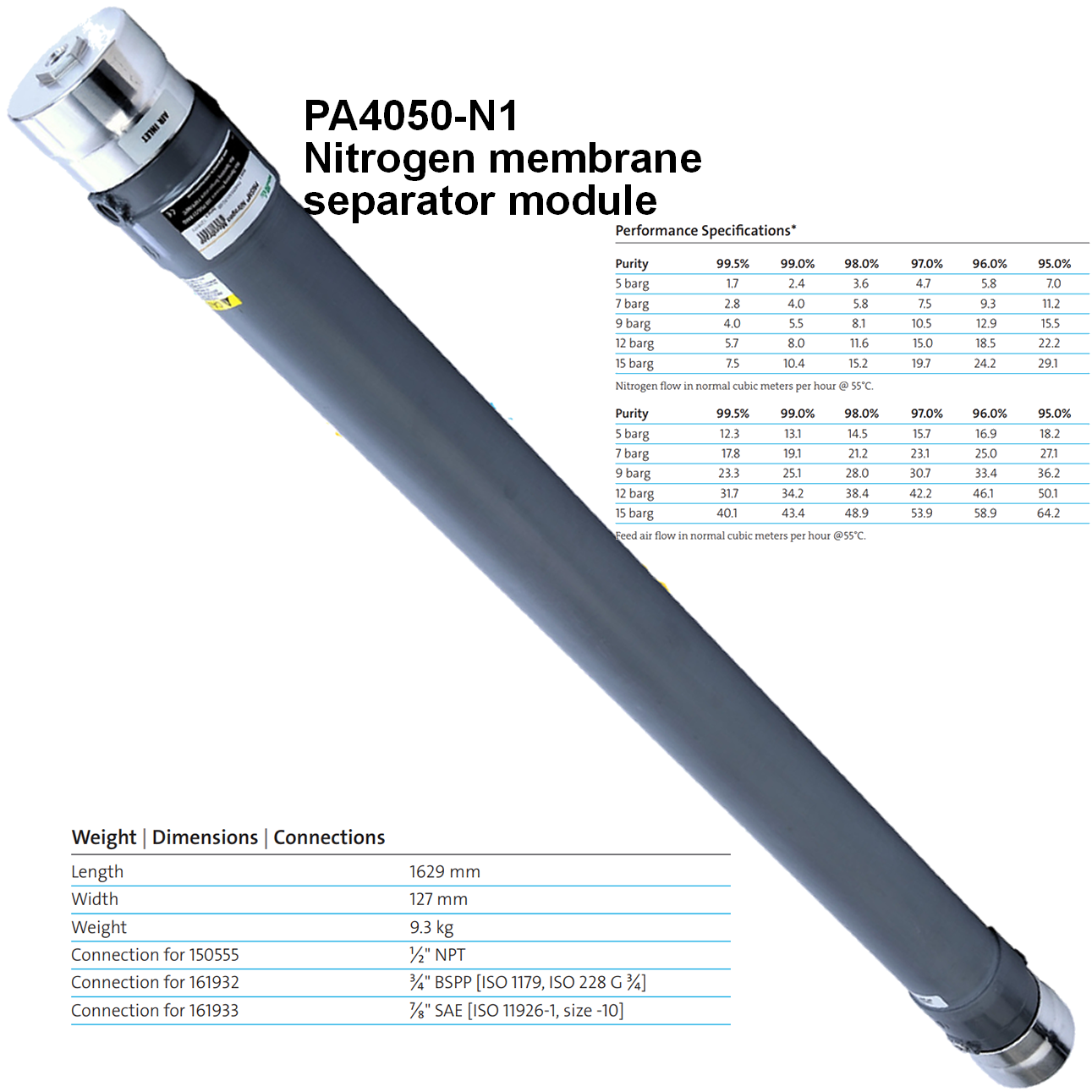 FRSTEC membrane tube nitrogen filter module  50LPM N2 Nitrogen Generator Generation oxygen generation membrane