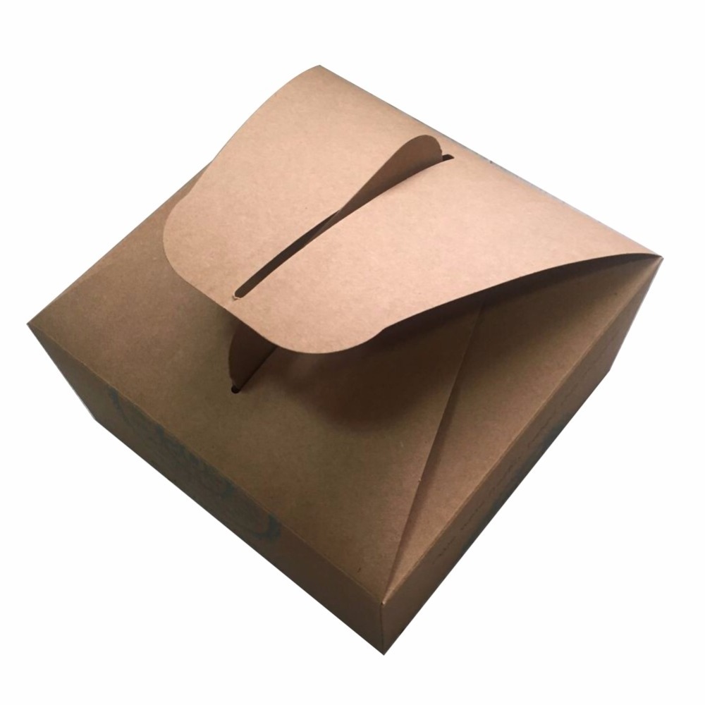 High Grade Custom Square Wax Coated Paper Cardboard Lunch Food Packaging Box with Handle