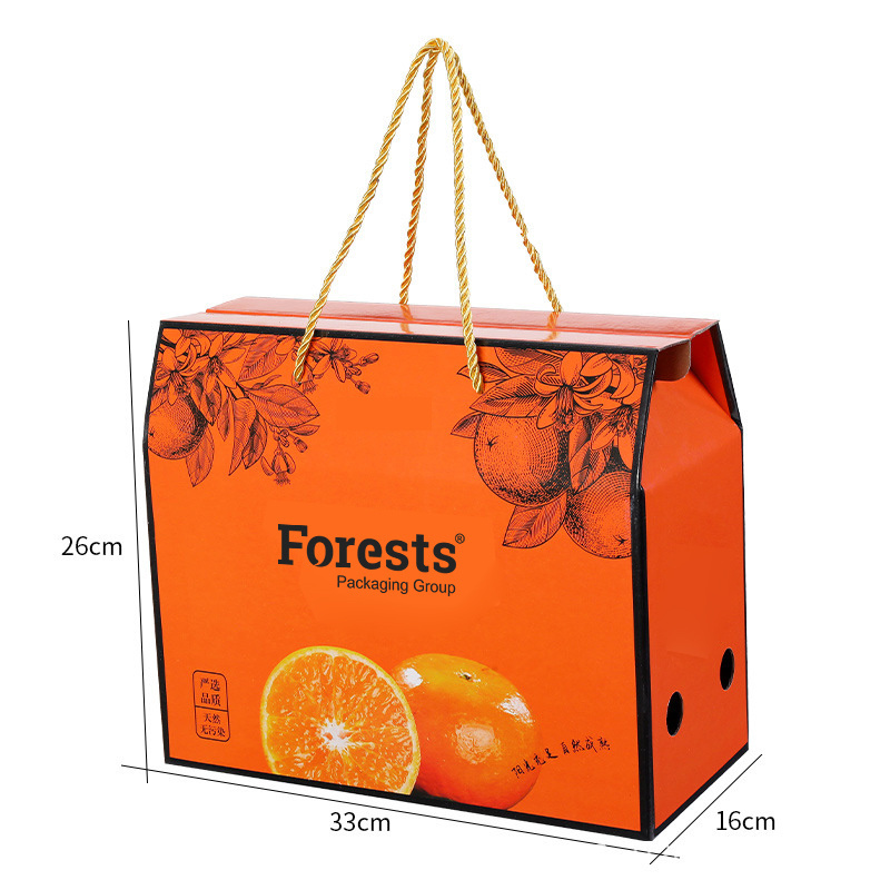 Hot Sale Rectangle Fruit Packaging Moving Corrugated Carton Orange Citrus Fruit Boxes with Portable Handle for Fruit Packaging