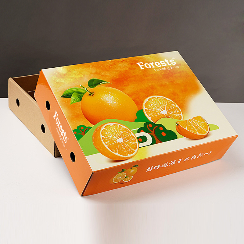 Hot Sale Rectangle Fruit Packaging Moving Corrugated Carton Orange Citrus Fruit Boxes with Portable Handle for Fruit Packaging