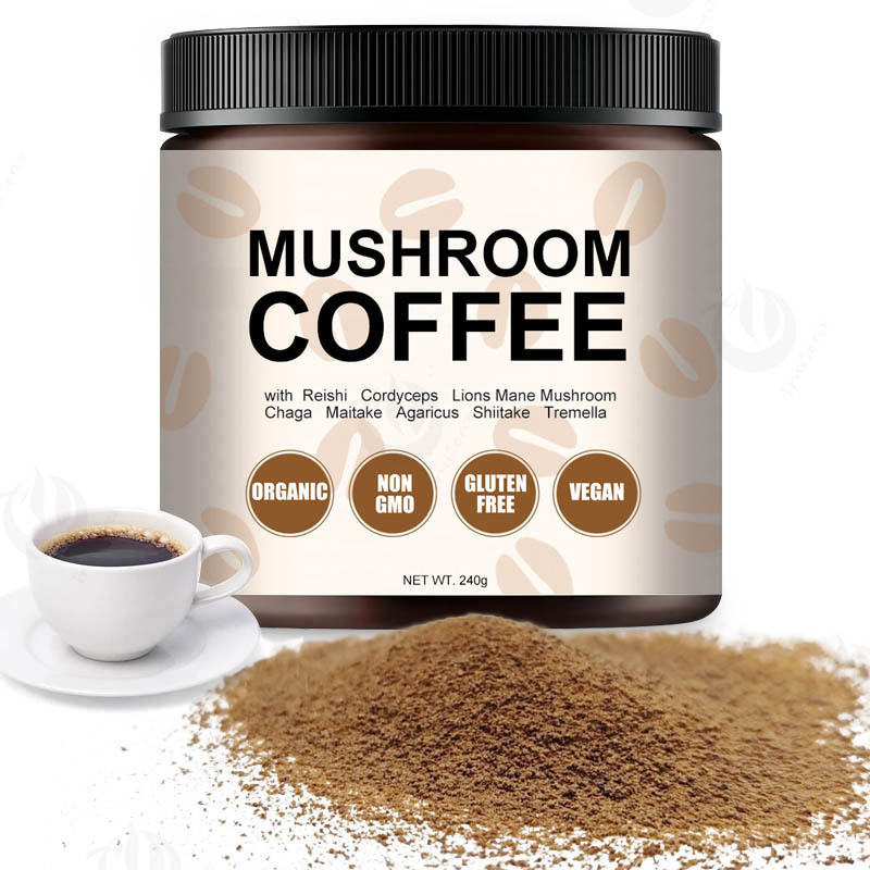 Private Label OEM Herbal Mushroom Coffee Hericium Erinaceus Cordyceps Grifola Frondosa Chaga Reishi Ganoderma Mushroom Coffee