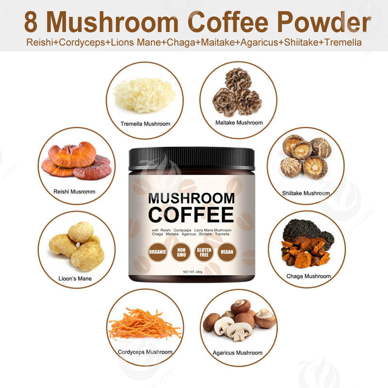 Private Label OEM Herbal Mushroom Coffee Hericium Erinaceus Cordyceps Grifola Frondosa Chaga Reishi Ganoderma Mushroom Coffee