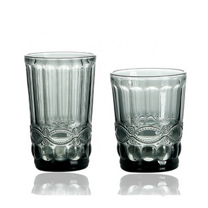 Wholesale 8 oz 10 oz Original Color Vintage Embossed Glass Water Tumbler Pressed Glass Cups Embossed Drinking Glassware