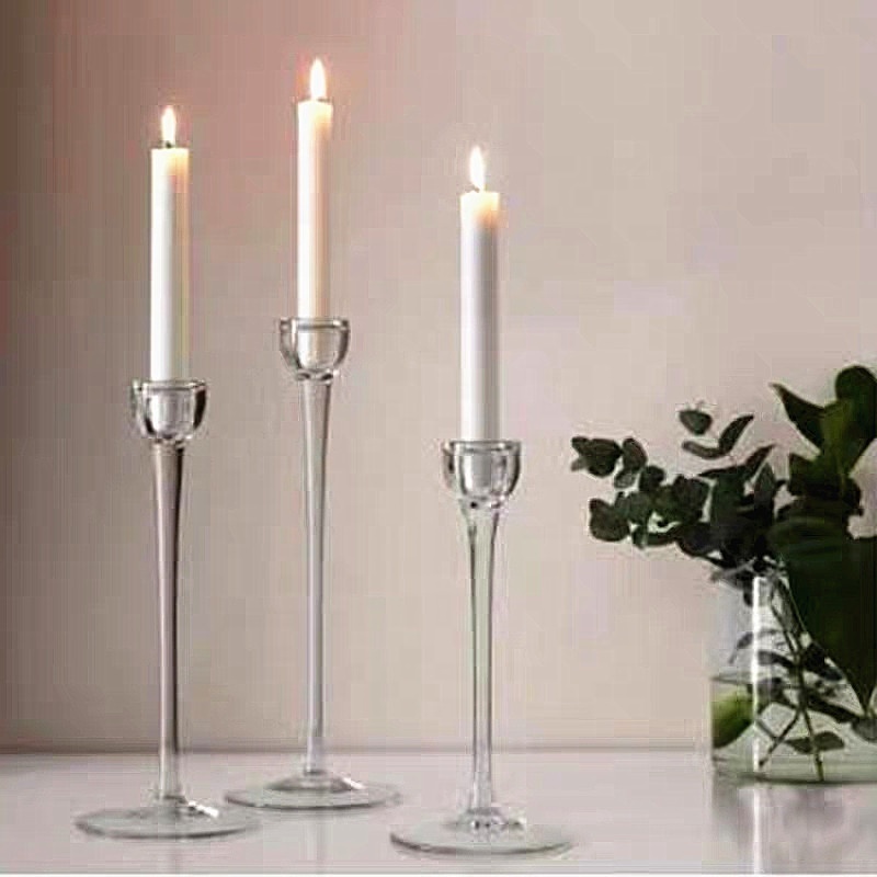 Customize Tall stem glass taper candle holder 3 size set for wedding home decor