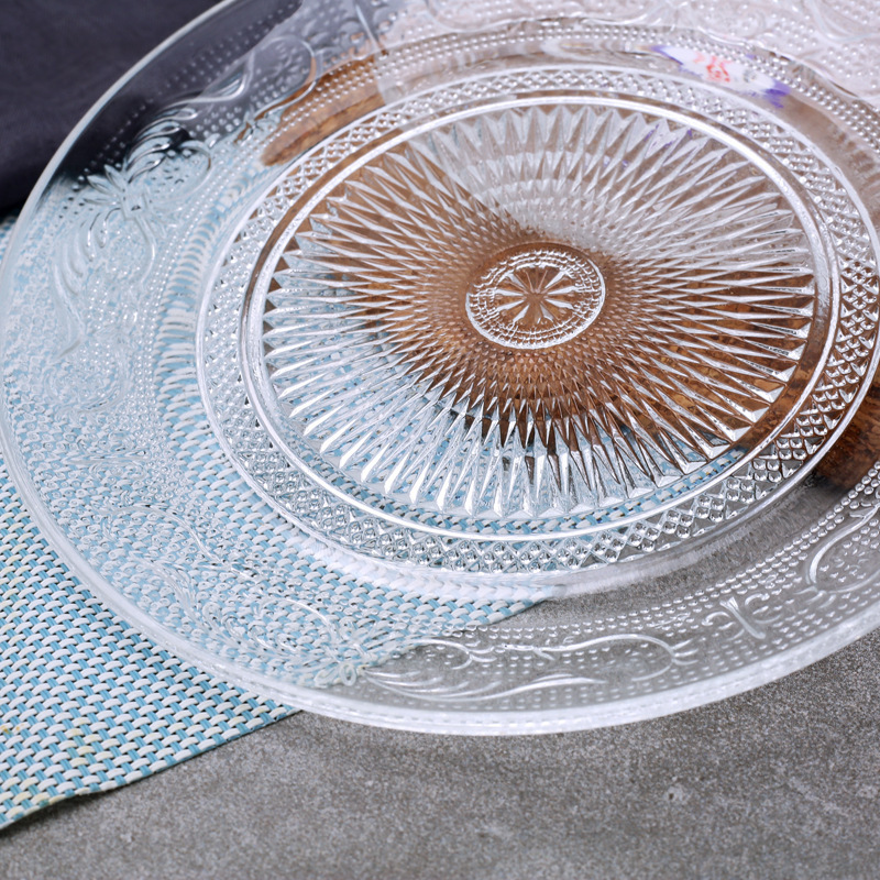 Eco-friendly Round Clear Glass Dinnerware Plate Set Round Clear Plate Food Cake Fruit Glass Plate