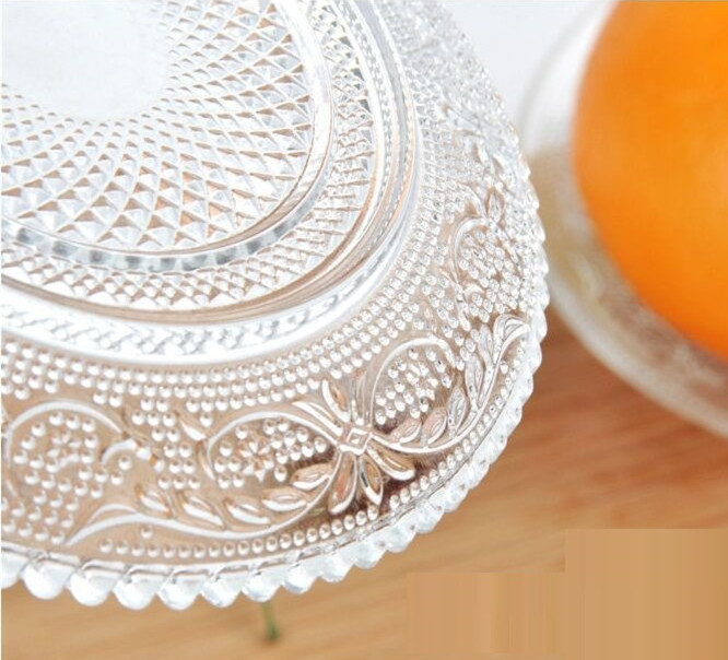 Eco-friendly Round Clear Glass Dinnerware Plate Set Round Clear Plate Food Cake Fruit Glass Plate