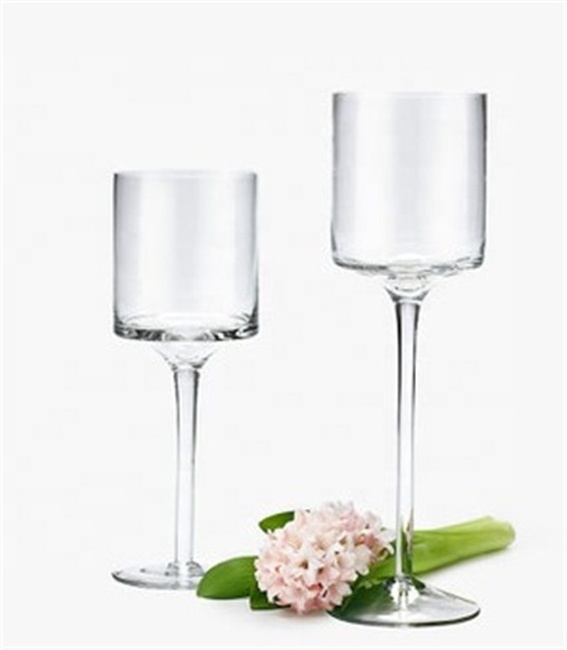 Cylinder Top Clear Long Stem Glass Candle Holders 3 size Set Wine Glass Candle Jars for Wedding Holiday Festival Party