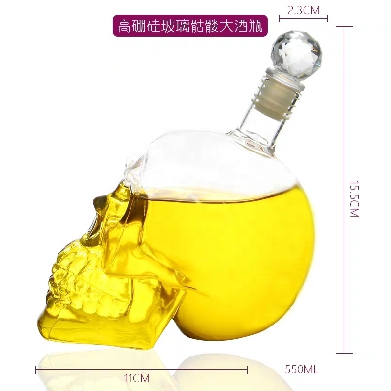 Lead-free Transparent Skull-shaped Glass Carafe Glass Decanter Wine Carafe Whiskey Wine Glass Decanter with lid