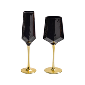 Customized Color Black Glass Drinking Wine Goblet Cup 300ml Recycle Gold Stem Red Wine Glasses