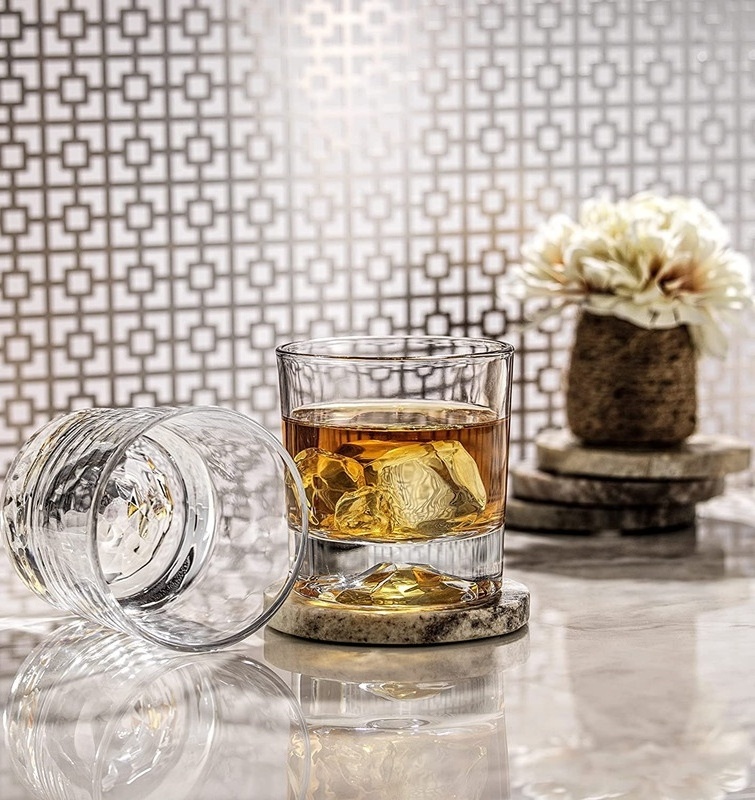 Thick Bottom Old Fashioned Rock Glass Whiskey Crystal Drinking Glassware Embossed Mountain Whiskey Glass