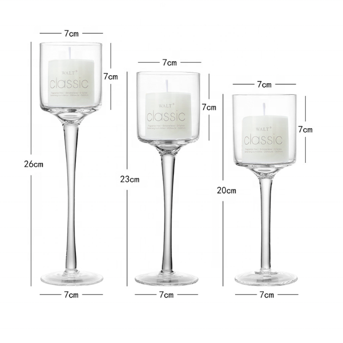 Customize Clear long stem glass candle holders 3 size set cylinder top for wedding holiday festival party