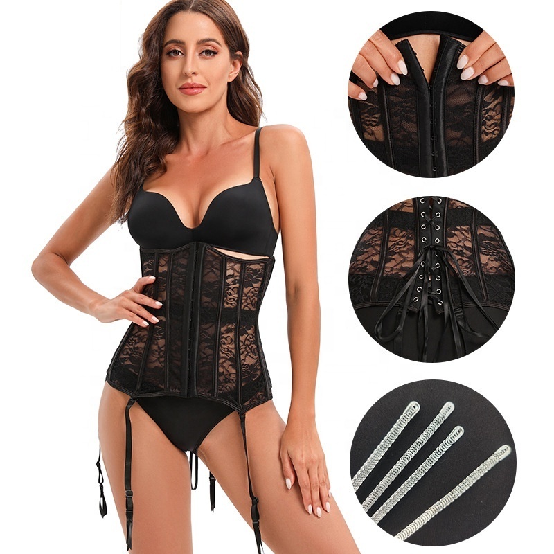 Waist Training Corsets S To 6XL Black Champagne Korsett Woman 14 Steel Boned Chest Binder Bustier Corset Top with Rope