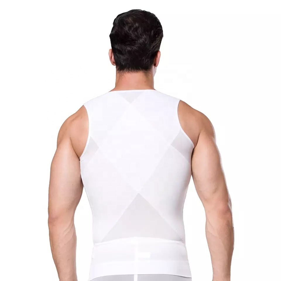 High Elastic Double Layer Mesh Cloth Men's Slimming Vest Zipper and Hook Design Cross Back Tight Vest