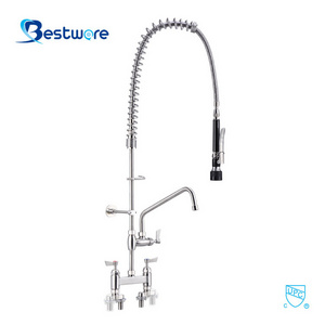 Classic Stainless Steel Pull down Kitchen Faucet 360 Degrees Spray Head 2-Hole Deck Mounted Basin Sink Commercial Grade