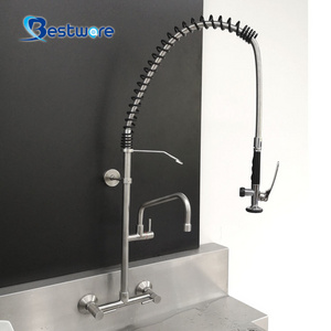 Kitchen Mixer Pre Rinse Wall Mount Stainless Steel Restaurant Commercial Sink Faucet With Sprayer