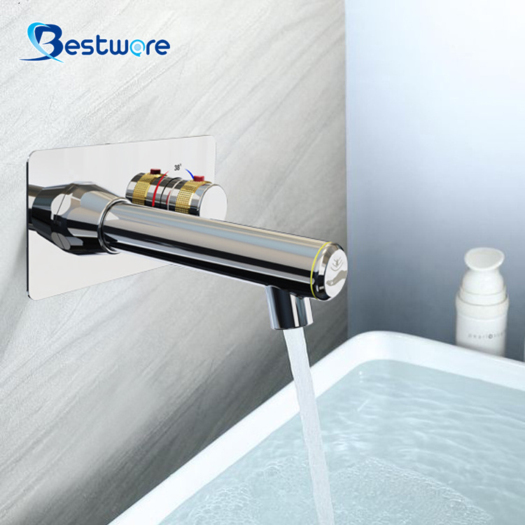 Stainless Steel Automatic Sensor Tap High Quantity Wall Mounted Single-Hole Basin Faucet for Bathroom Use