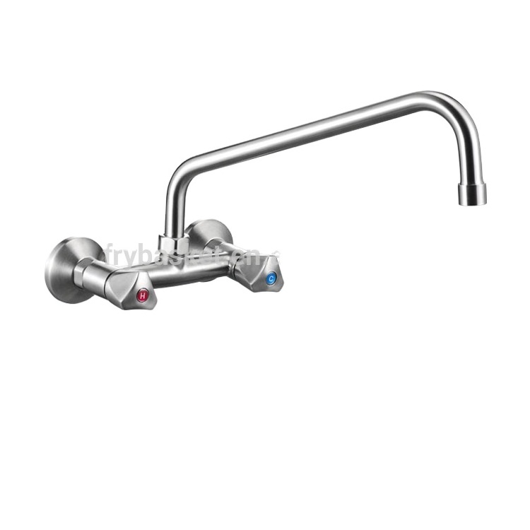 Stainless Steel European Water Tap Double Handle Kitchen Wall Mounted Commercial Faucet