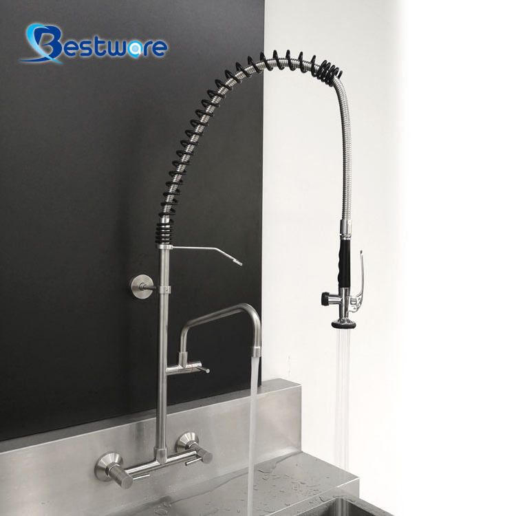 Modern Faucets Manufacturer Pre Rinse Hot Cold Kitchen Stainless Steel Wall Mount Commercial Faucet