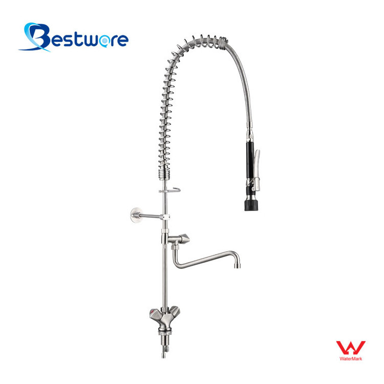 Industrial Kitchen Faucet High-Pressure Heavy-Duty Triangle Hose Connects Pre-Rinse Stainless Steel Valve Core Model