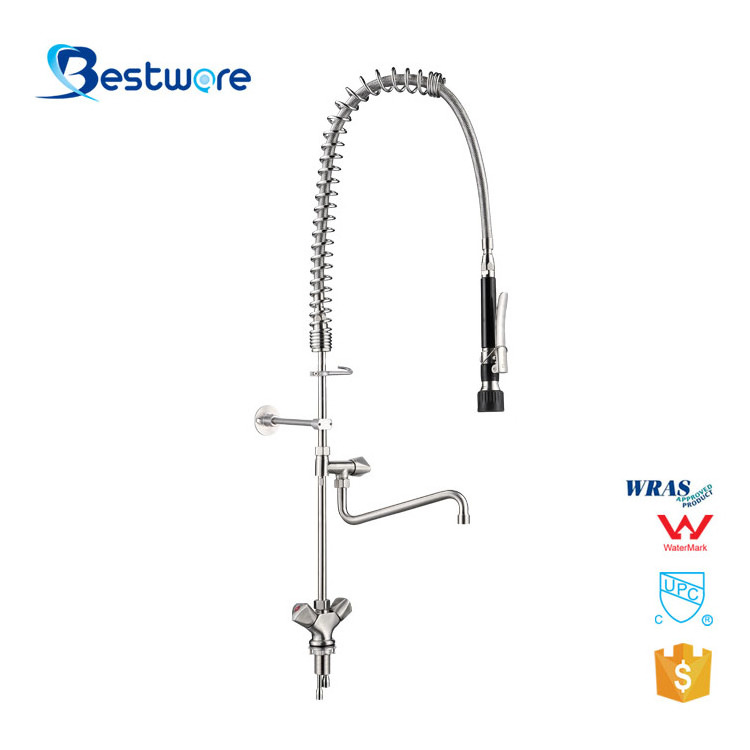 Industrial Kitchen Faucet High-Pressure Heavy-Duty Triangle Hose Connects Pre-Rinse Stainless Steel Valve Core Model