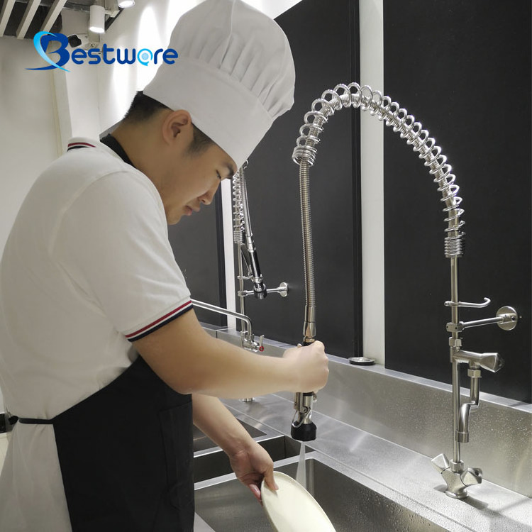 Industrial Kitchen Faucet High-Pressure Heavy-Duty Triangle Hose Connects Pre-Rinse Stainless Steel Valve Core Model