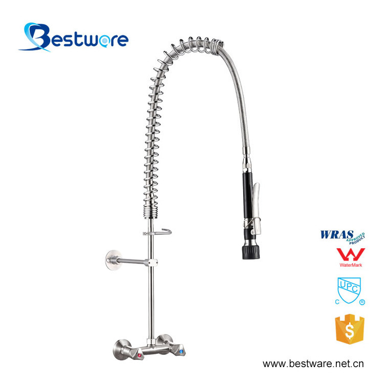 Automatic Lavavajillas Kitchen Faucet with Pre Rinse Unit Valve Wall Mounted with Chrome Plating Spray Gun LED In-Tub Design