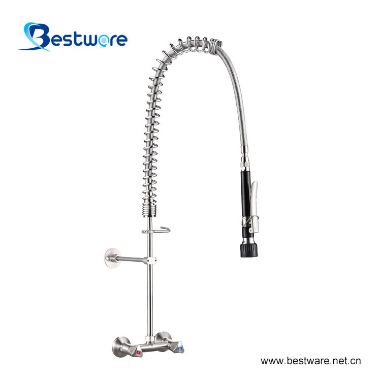 Automatic Lavavajillas Kitchen Faucet with Pre Rinse Unit Valve Wall Mounted with Chrome Plating Spray Gun LED In-Tub Design