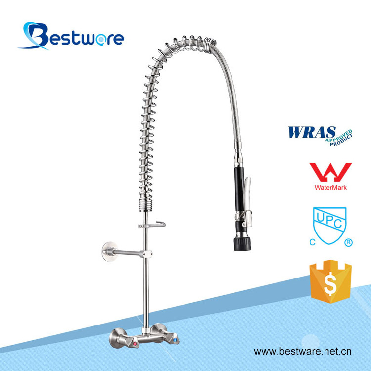 Automatic Lavavajillas Kitchen Faucet with Pre Rinse Unit Valve Wall Mounted with Chrome Plating Spray Gun LED In-Tub Design