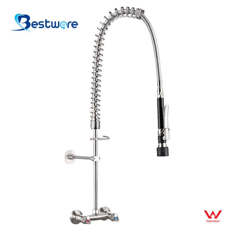 Automatic Lavavajillas Kitchen Faucet with Pre Rinse Unit Valve Wall Mounted with Chrome Plating Spray Gun LED In-Tub Design