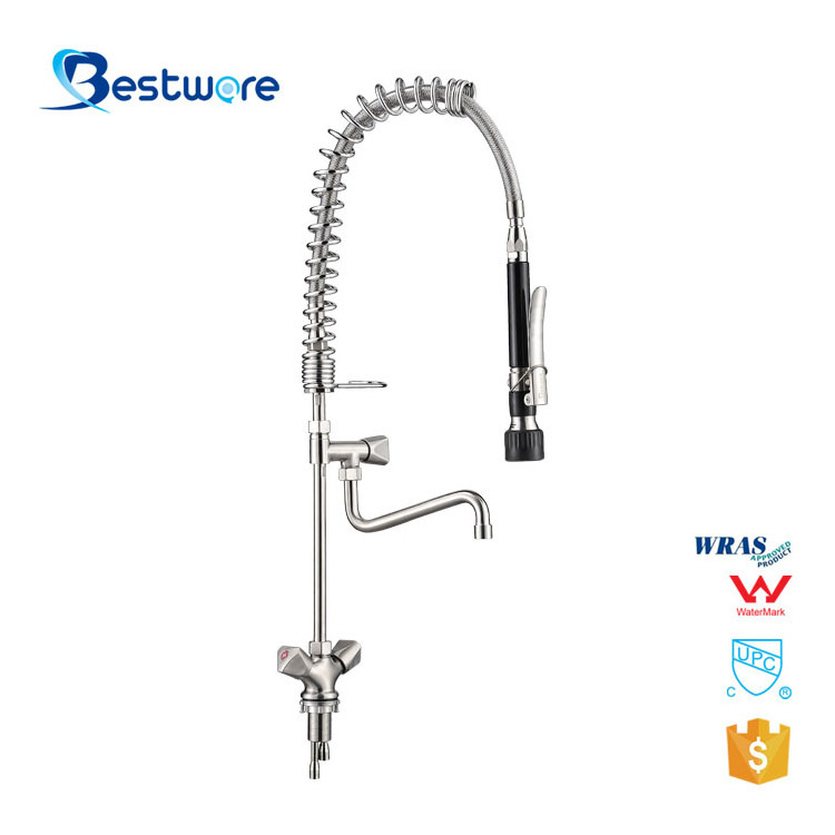 Contemporary Style Commercial Kitchen Faucet Long Spout Pull Down Stainless Steel Restaurant Pre-Rinse Sense Faucets