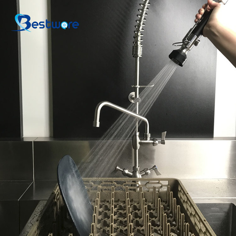 Contemporary Style Commercial Kitchen Faucet Long Spout Pull Down Stainless Steel Restaurant Pre-Rinse Sense Faucets