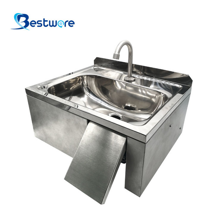 Farm Restaurant Dishes Catering Hand Wash Stainless Steel Hands Free Basin Wall Mounted Knee Operated Sink