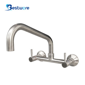 Stainless Steel Kitchen Faucet with Wall Mount Pull down Sprayer Dual Handle Brushed Surface Manufacturer Warranty