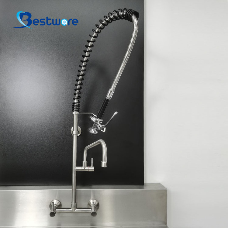 Modern Faucets Manufacturer Pre Rinse Hot Cold Kitchen Stainless Steel Wall Mount Commercial Faucet