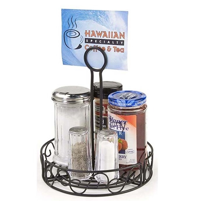 Metal table condiment stand rack with table number holder or menu holder - wire kitchen condiment caddy organizer- table caddy