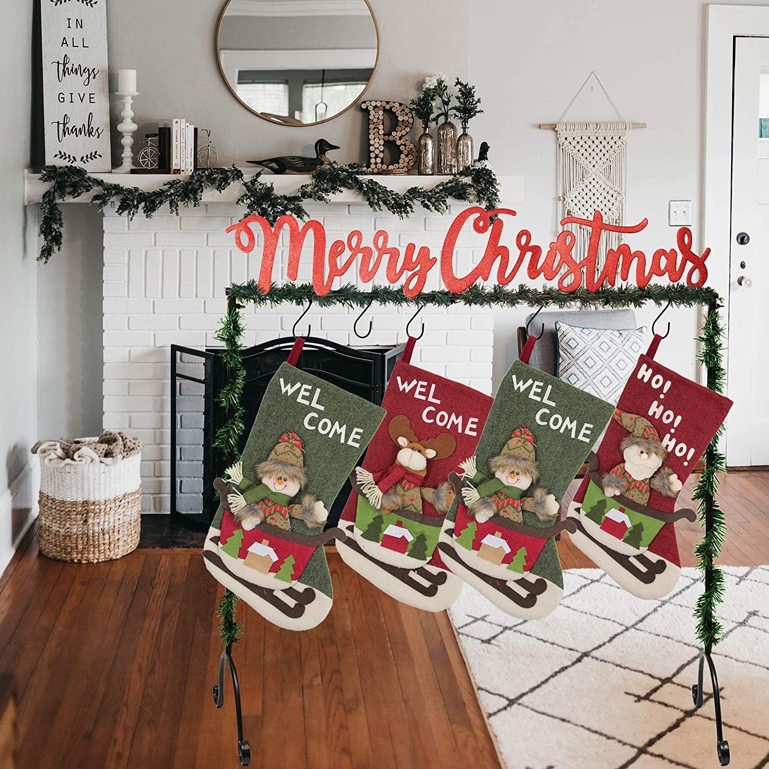 Metal Merry Christmas Stocking Holder Stand Hangers