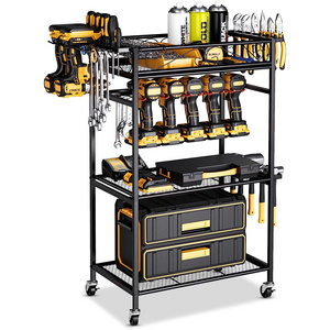 Power Tool Organizer - 8 Cordless Drill Holder Rolling Tool Cart with Wheels, 4 Layer Heavy Duty Metal Garage Storage Shelving