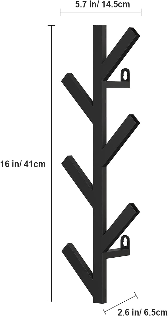 Vertical Coat Rack Wall Mounted 16 Inch, Metal Modern Wall Coat Tree for Hats, Jackets, Bags, Entryway Bedroom