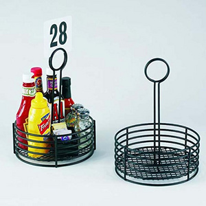 Metal table condiment stand rack with table number holder or menu holder - wire kitchen condiment caddy organizer- table caddy