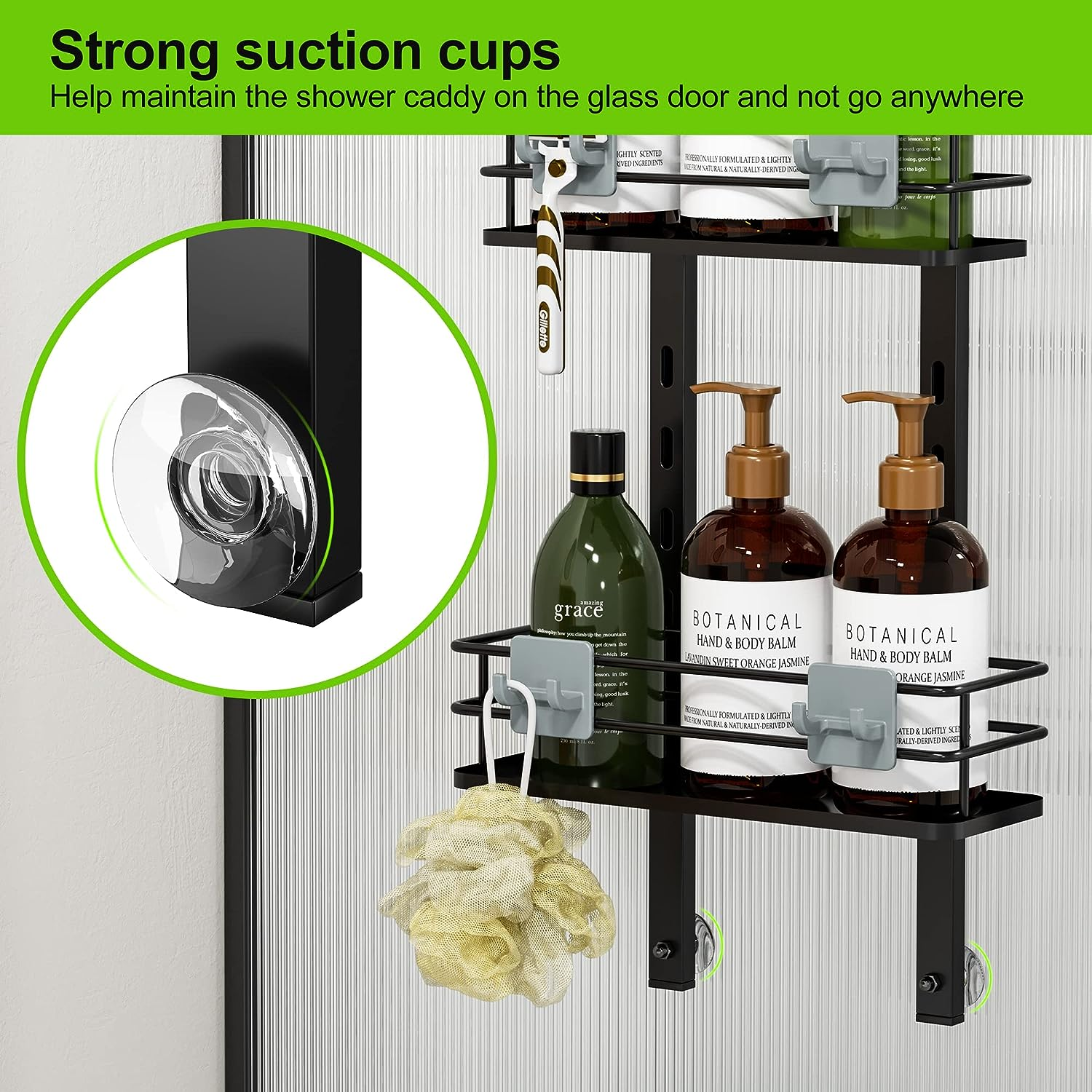 Adjustable Hanging Over the Shower Door Caddy with Hooks, Bathroom Organizer Shelf Storage Rack