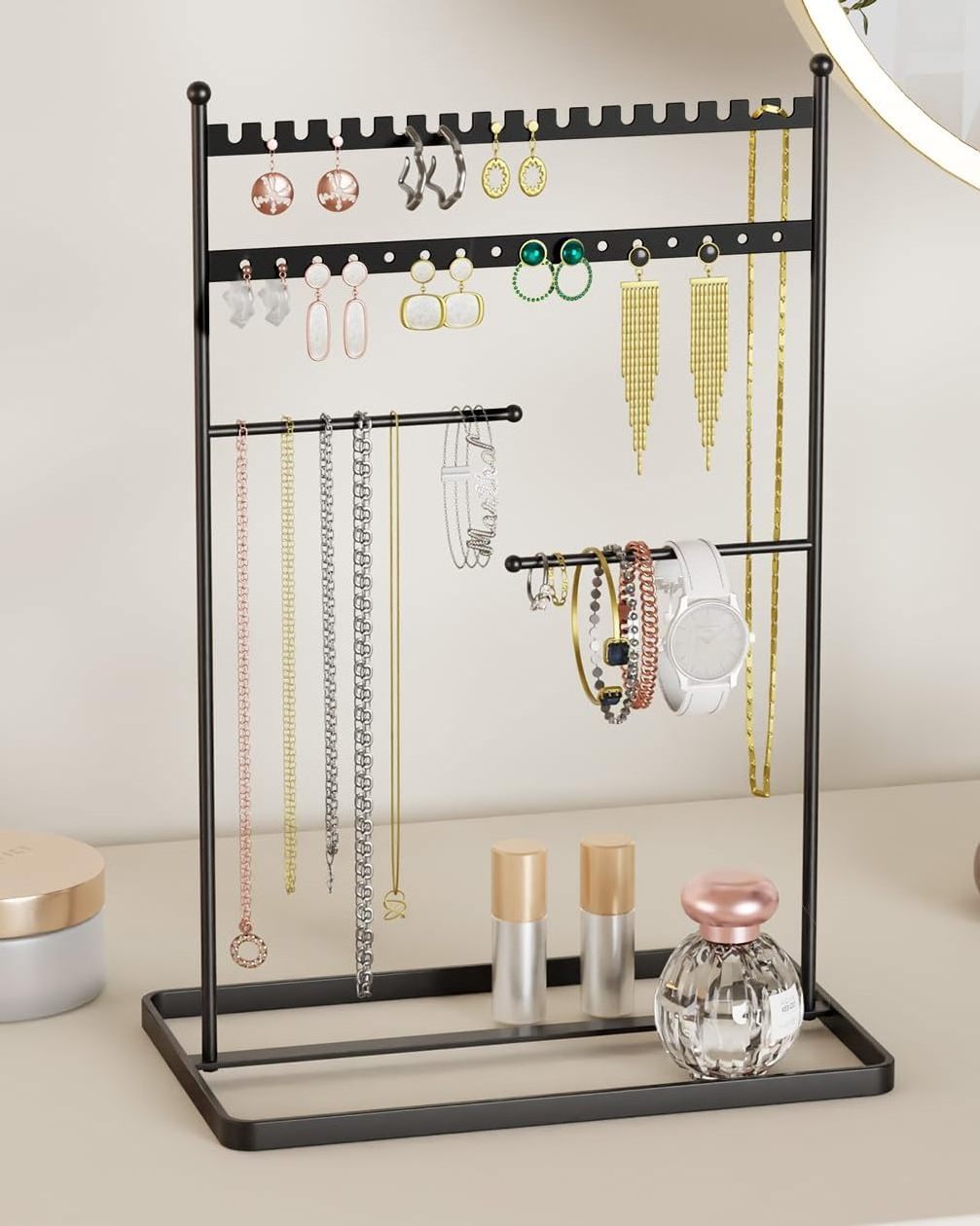 4 Tier Jewelry Organizer Stand Holder for Necklace, Bracelet, Ring, Earring Rack With 36 Hole, Storage Hanger for Display