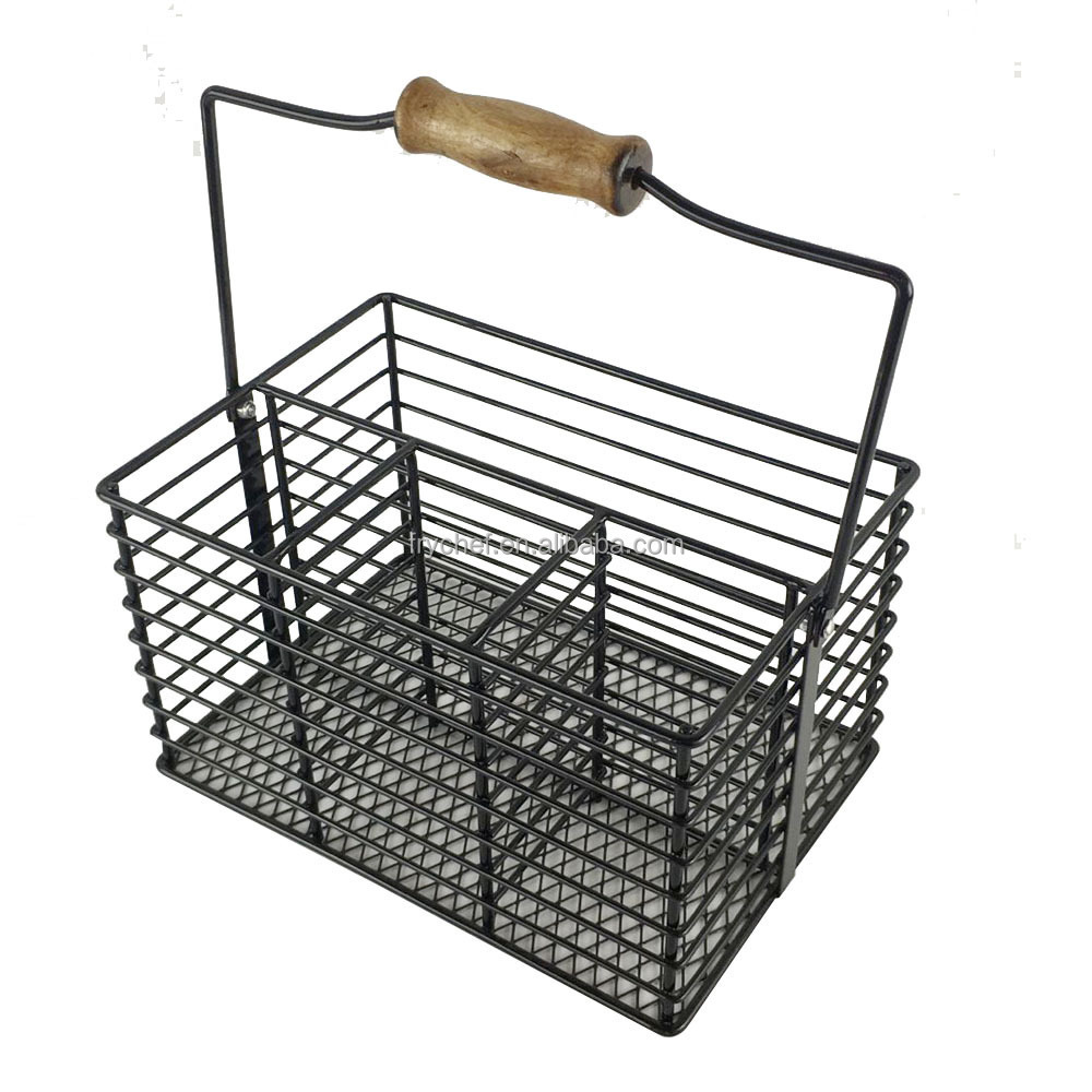 Stainless Metal Utensil Caddy Cutlery Carrying Storage Organizer Napkin Holder Seasoning Bottle Basket for Picnic BBQ Buffet